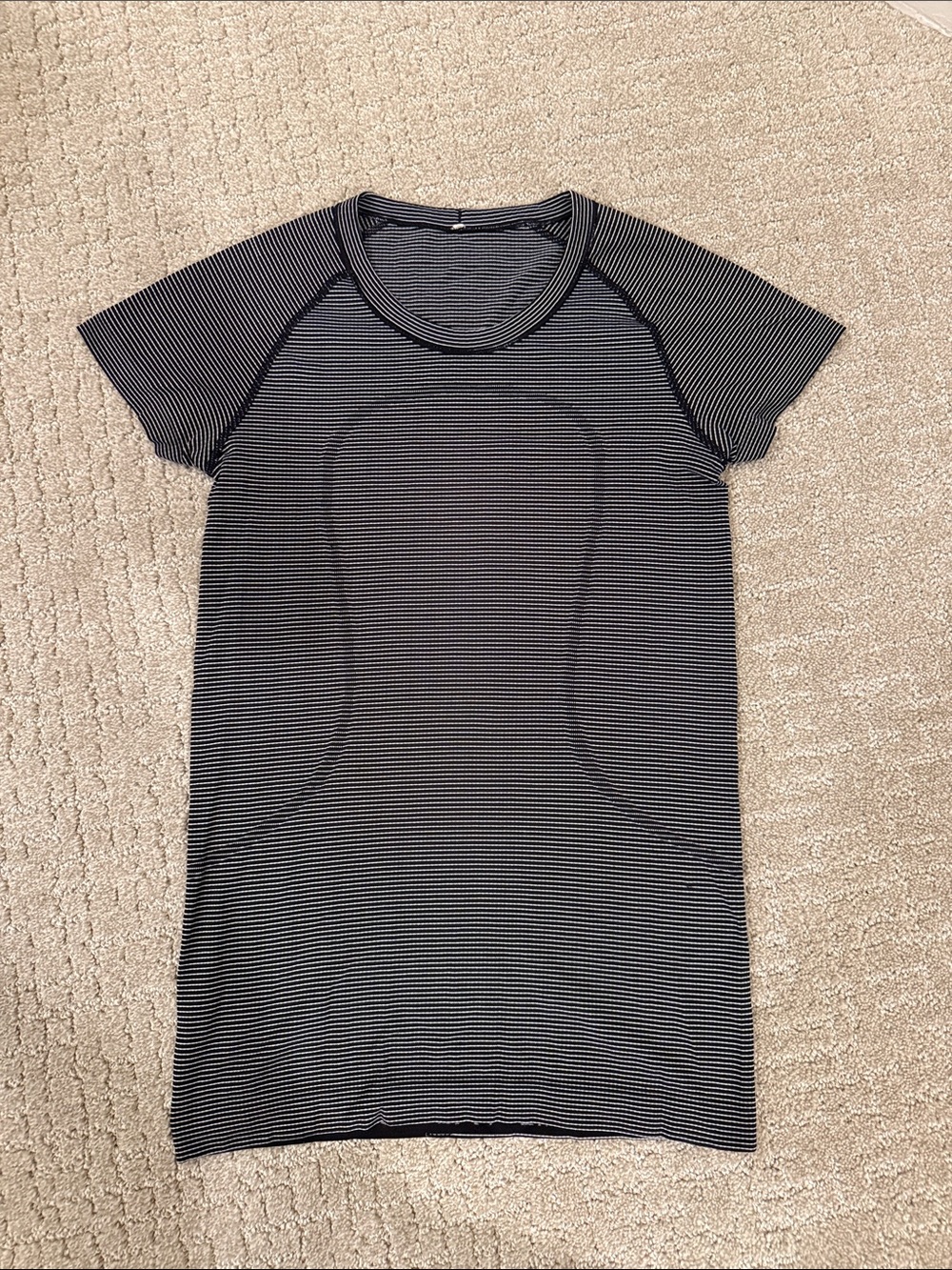 Lululemon Women's Short Sleeve Black & White Striped Athletic Top